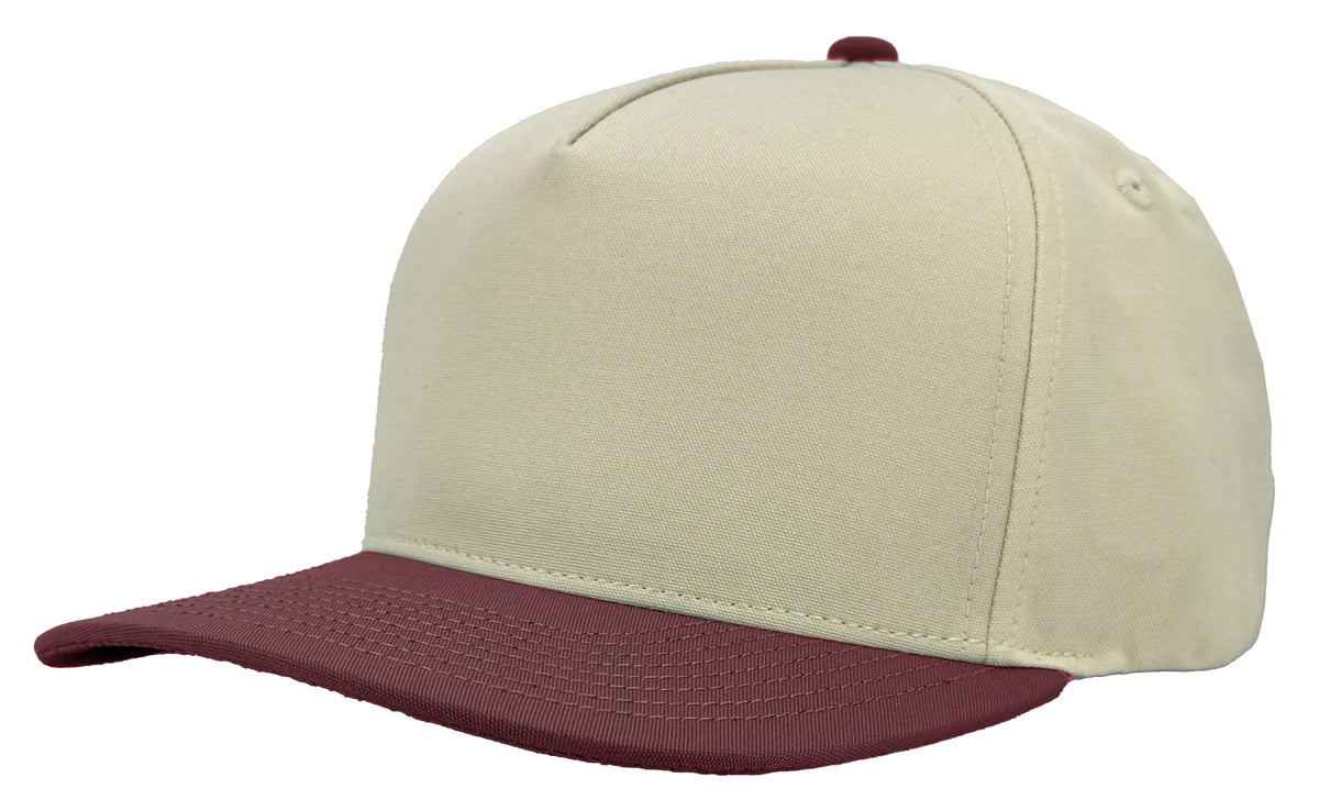 Custom Zapped Headwear Patriot 5-Panel Snapback Hat in Vintage White/Maroon, ready for personalized logo or design