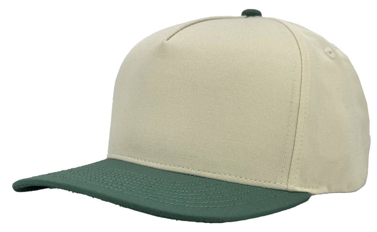 Custom Zapped Headwear Patriot 5-Panel Snapback Hat in Vintage White/Masters Green, ready for personalized logo or design