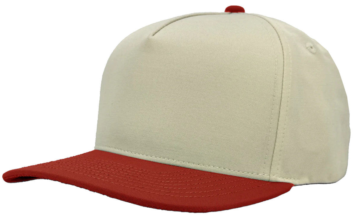 Custom Zapped Headwear Patriot 5-Panel Snapback Hat in Vintage White/University Red, ready for personalized logo or design