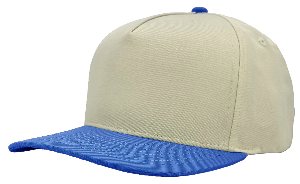 Custom Zapped Headwear Patriot 5-Panel Snapback Hat in Vintage White/Royal Blue, ready for personalized logo or design
