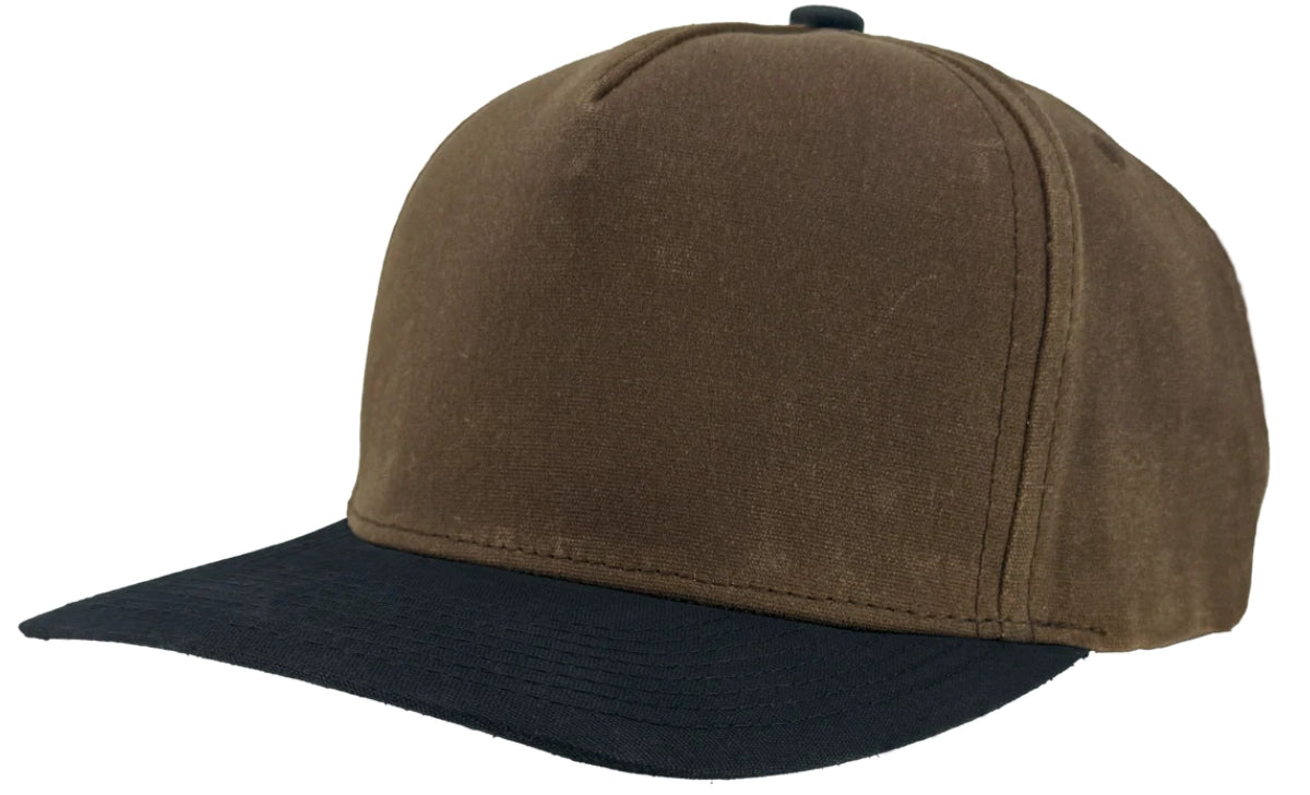 Custom Zapped Headwear Patriot Waxed Canvas Snapback Hat in Brown/Black, ready for personalized logo or design