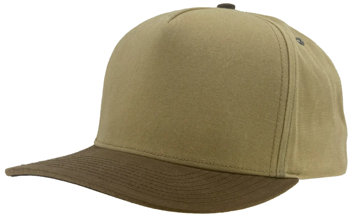 Custom Zapped Headwear Patriot Waxed Canvas Snapback Hat in Khaki/Brown, ready for personalized logo or design