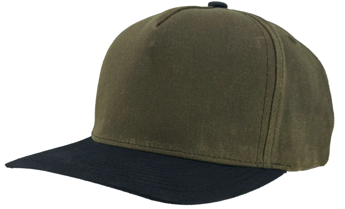Custom Zapped Headwear Patriot Waxed Canvas Snapback Hat in Loden/Black, ready for personalized logo or design