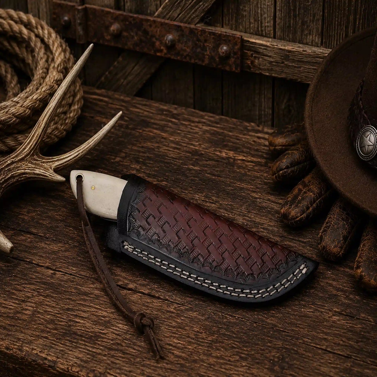 Handmade Western Knife – Rasp Steel Blade & Camel Bone Handle
