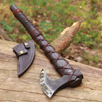 Viking Axe Ragnar Hand Forged Steel with Leather Sheath Gift