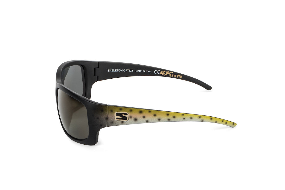 Outlaw sunglasses, rainbow trout fishing edition, lens detail