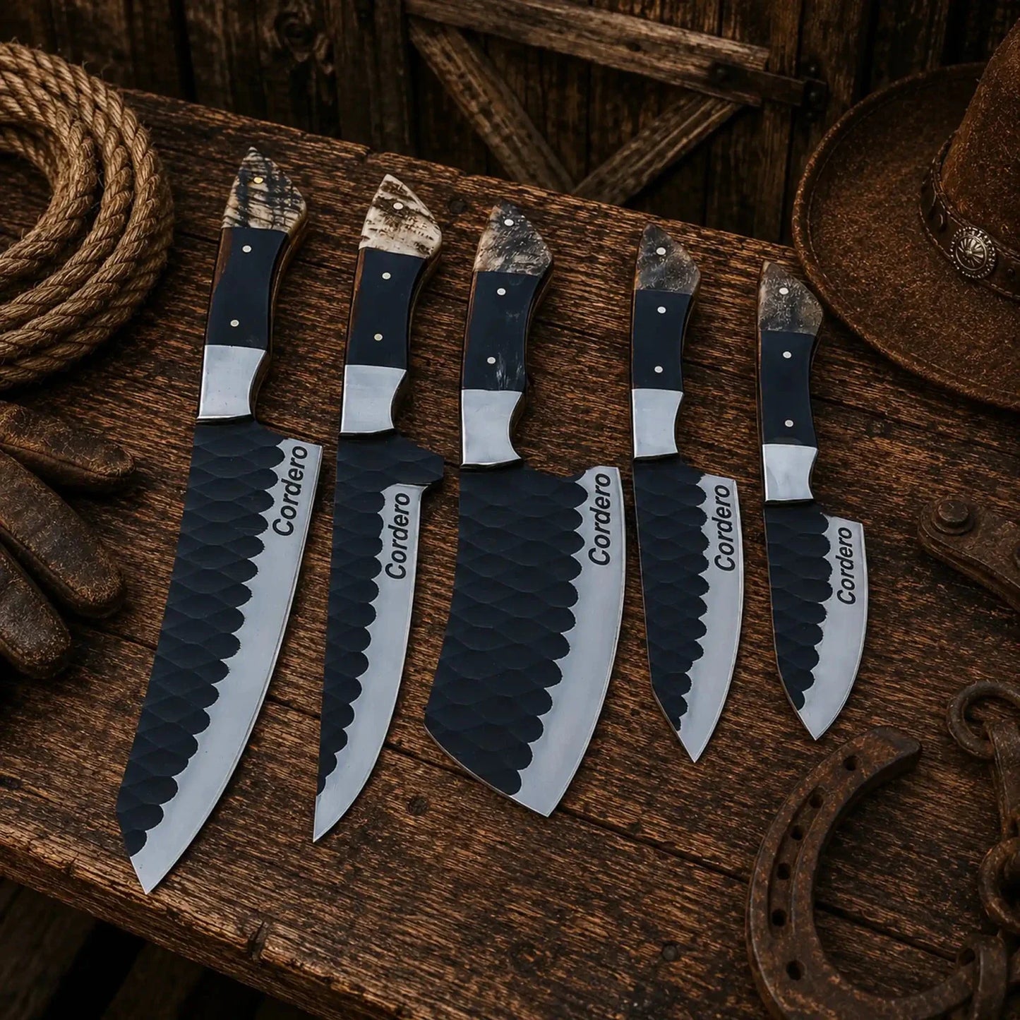 Rancher's Legacy Chef Knife Set – D2 Steel Horn Handles