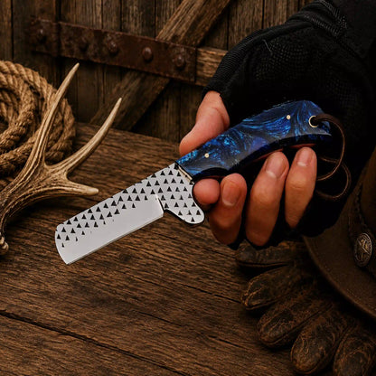 Rasp File D2 Steel Bull Cutter Knife – Blue Epoxy Resin Handle & Pancake Sheath
