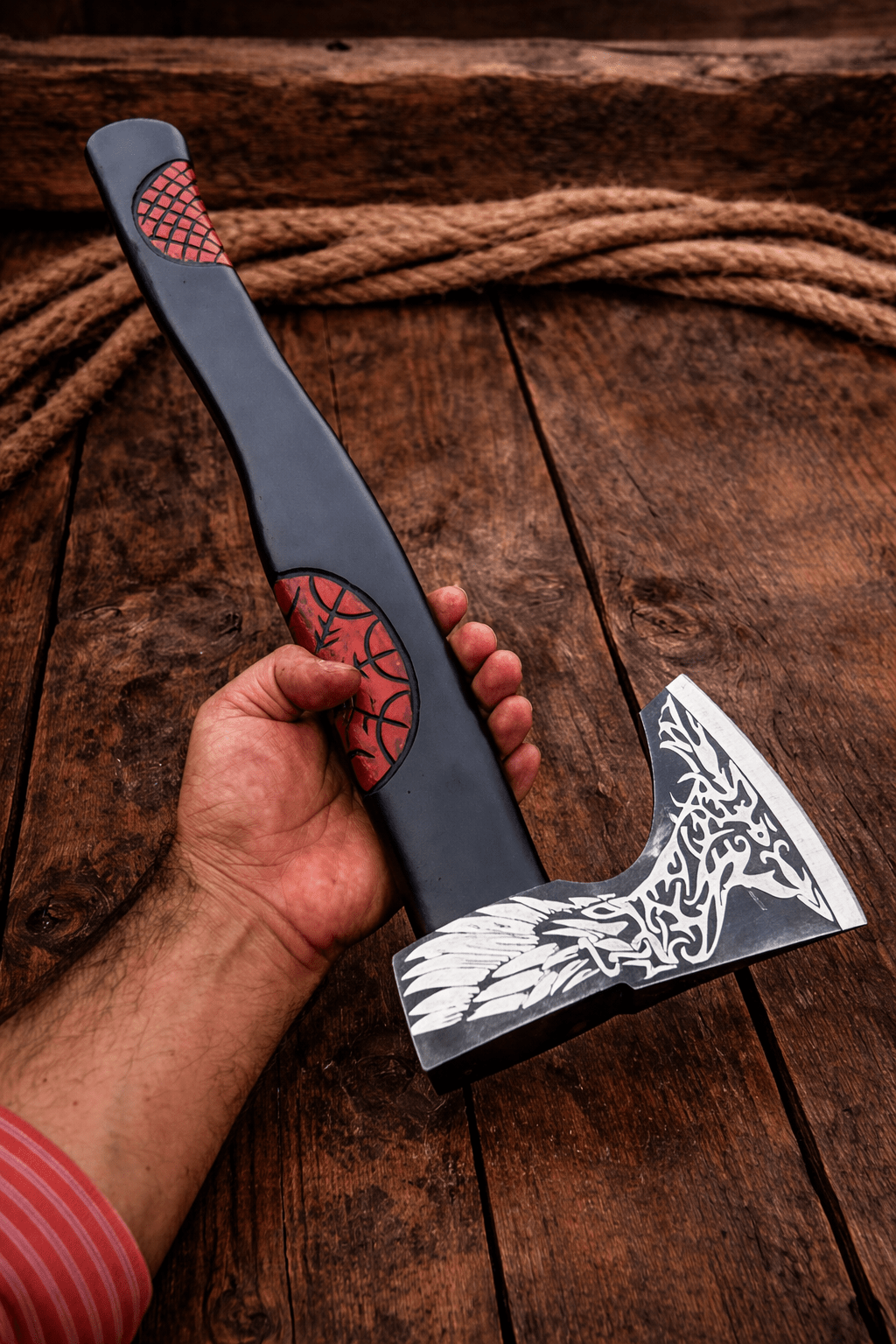 Shadowfang Viking Bearded Axe – Hand Forged High Carbon Steel Norse Battle Axe with Engraved Wolf Blade