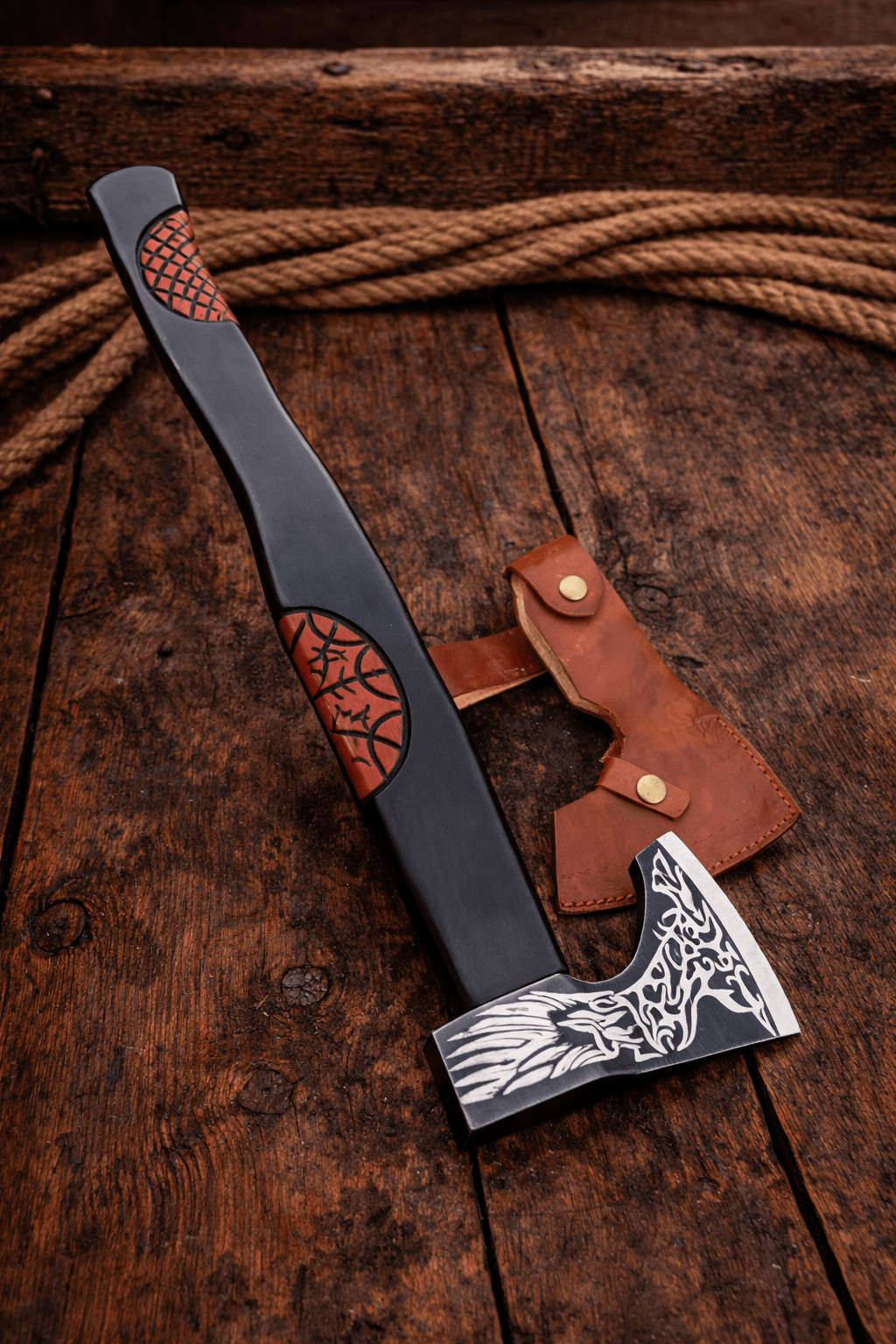 Shadowfang Viking Bearded Axe – Hand Forged High Carbon Steel Norse Battle Axe with Engraved Wolf Blade