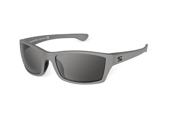Scout sunglasses in wolf gray finish, on-face view