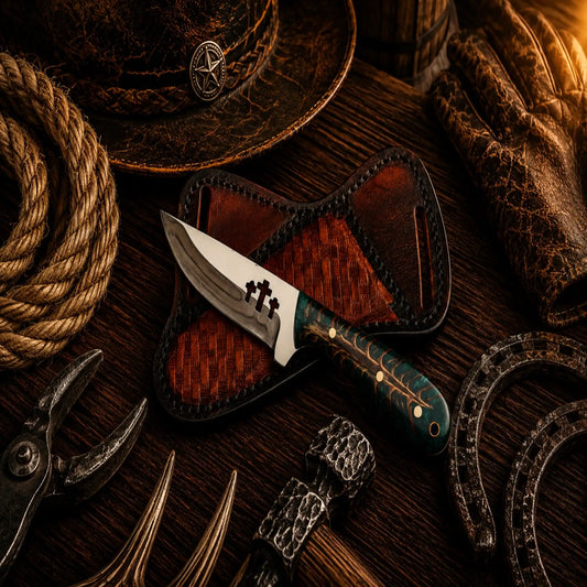 Three Cross Buckaroo Field Knife – 3.75" Handmade D2 Steel Pinecone Handle