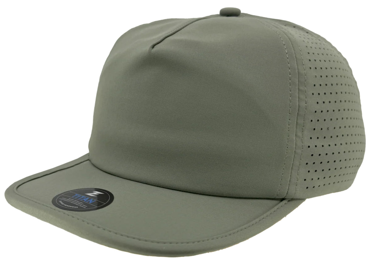 Custom Zapped Headwear Titan 5-Panel Crushable Hat in Sage Green, ready for personalized logo or design