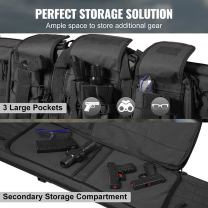 Rifle Bag, 42 inch Tactical Double Long Gun Bag, Soft Rifle Case with Lockable Zipper, Portable Handle & Shoulder Strap, 3 Large Storage Pockets Rifle Case for Two 40" Rifles & 2 Pistols
