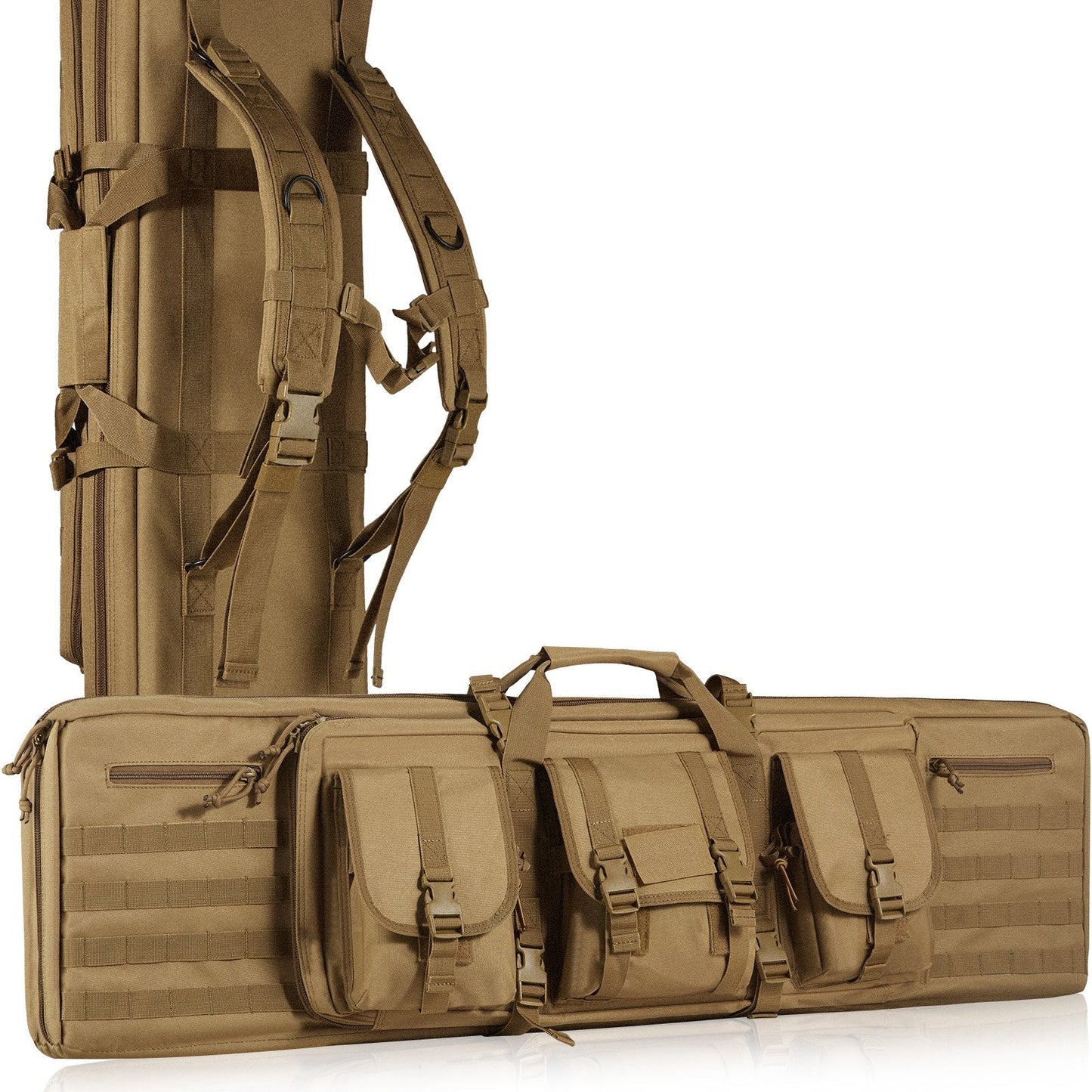 Rifle Bag, 42 inch Tactical Double Long Gun Bag, Soft Rifle Case with Lockable Zipper, Portable Handle & Shoulder Strap, 3 Large Storage Pockets Rifle Case for Two 40" Rifles & 2 Pistols