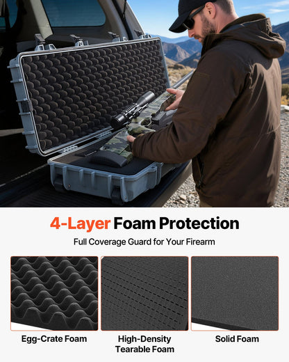 50" Hard Rifle Case, Lockable Rifle Case with Pre-cut Foams,Movable Gun Storage with Wheels, IP67 Waterproof & Dustproof Pistol Storage for Rifle, Shotgun, Airsoft Gun