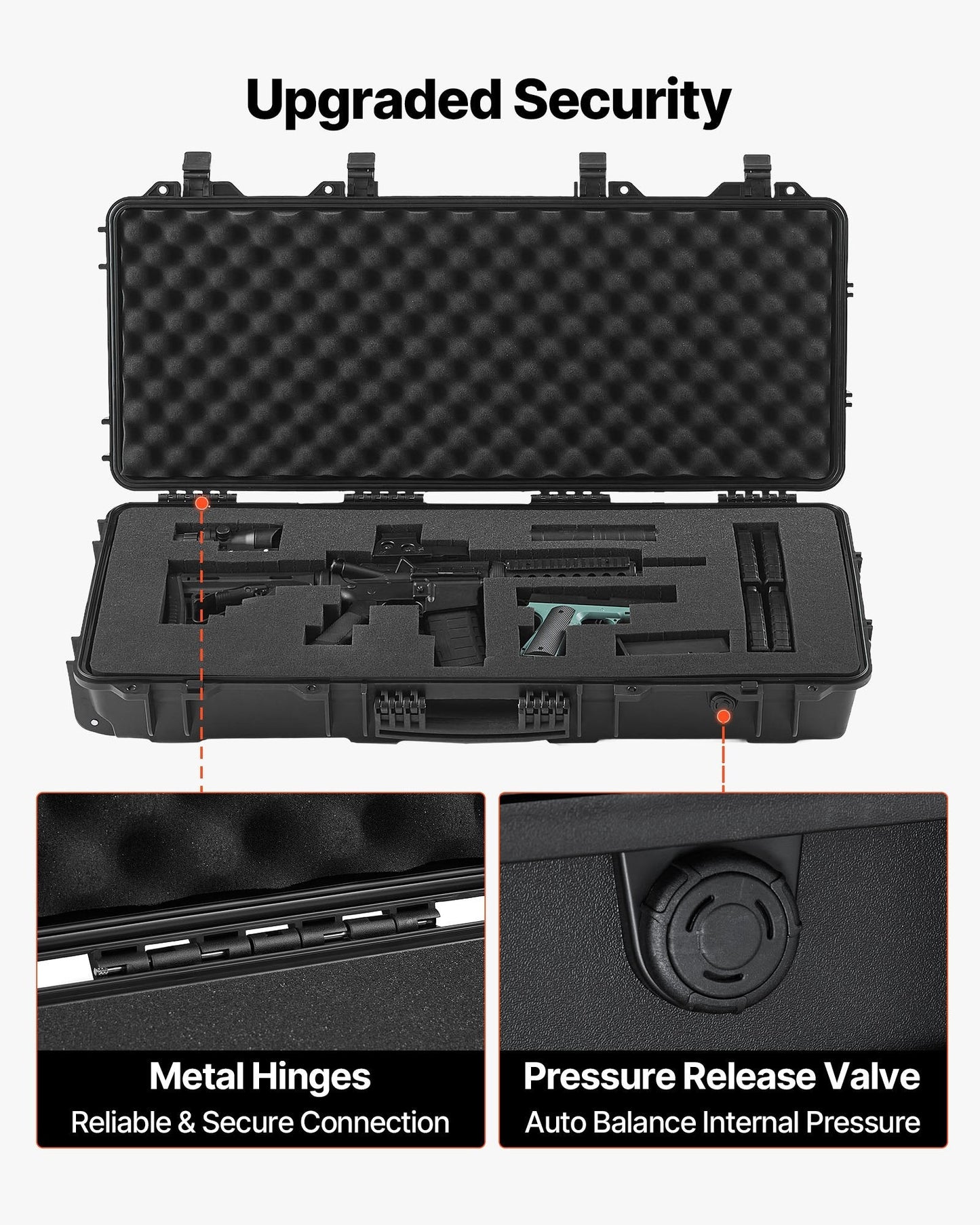 36" Hard Rifle Case, Lockable Rifle Case with 4 Layers Pre-cut Foams,Gun Storage with Wheels, IP67 Waterproof & Dustproof Pistol Storage Cases for Rifles, Shotguns, Airsoft Guns