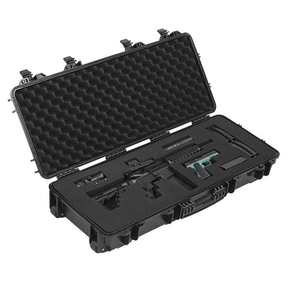 36" Hard Rifle Case, Lockable Rifle Case with 4 Layers Pre-cut Foams,Gun Storage with Wheels, IP67 Waterproof & Dustproof Pistol Storage Cases for Rifles, Shotguns, Airsoft Guns
