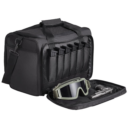 Range Bag for 3 Pistols, Tactical Gun Range Bag with 2 Detachable Baffles & 6 Magazines, Firearm Shooting Handgun Bag for Outdoor Hunting Pistol Bag with Single Shoulder Strip
