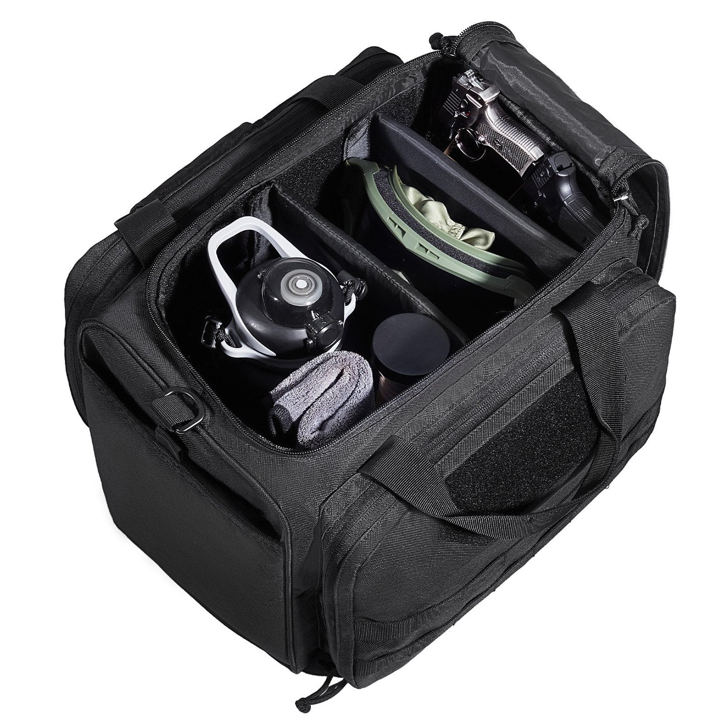 Range Bag for 3 Pistols, Tactical Gun Range Bag with 2 Detachable Baffles & 6 Magazines, Firearm Shooting Handgun Bag for Outdoor Hunting Pistol Bag with Single Shoulder Strip