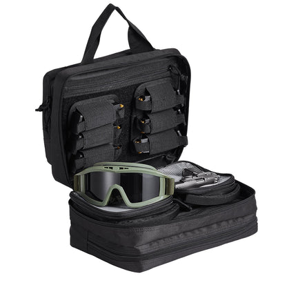 Range Bag for 2 Pistols, Tactical Gun Bag with 2 Built-in Removable Pistol Bags & 6 Detachable Magazines, Gun Range Bag for Outdoor Hunting Shooting, Lockable Carrying Handgun Bag Case