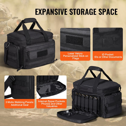 Range Bag for 4 Pistols, Tactical Gun Range Bag with 3 Detachable Baffles & 6 Magazines, Firearm Shooting Handgun Bag for Outdoor Hunting Shooting Pistol Bag with Single Shoulder Strip