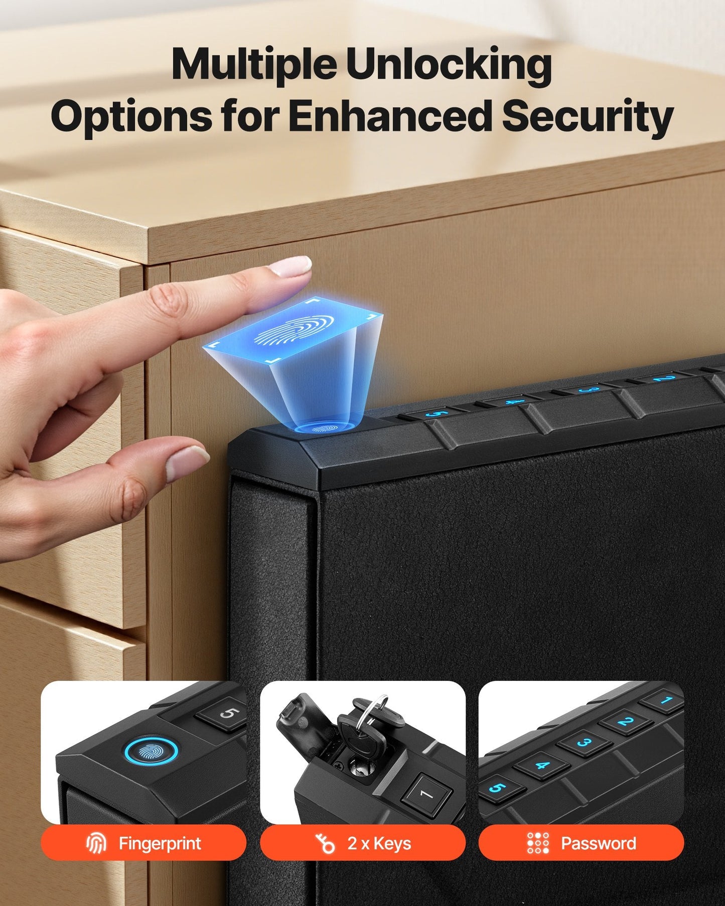 Gun Safe, Slider Handgun Gun Safe with Fingerprint/Password/Key, 3-Way Quick Access Firearm Case Box with Lighting for 1 Pistol & Magazine, Mounted Pistol Gun Box for Nightstand Bedside Desk Car