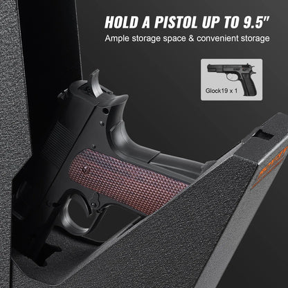 Mounted Gun Safe for Pistols, Biometric Gun Safe with Three Quick Access Ways of Fingerprints, Passwords and Keys, Handgun Safe for 1 Pistol for Home, Bedside, Nightstand, Wall