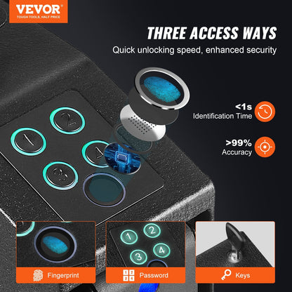 Mounted Gun Safe for Pistols, Biometric Gun Safe with Three Quick Access Ways of Fingerprints, Passwords and Keys, Handgun Safe for 1 Pistol for Home, Bedside, Nightstand, Wall