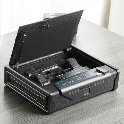 Gun Safe for Pistols, Biometric Gun Safe with Three Quick Access Ways of Fingerprints, Passwords and Keys, Handgun Safe for 2 Pistols for Home, Bedside, Nightstand, Car