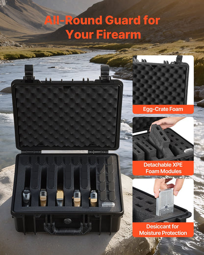 Hard Pistol Case, Heavy Duty Hard Gun Case with XPE Foam Lining, Waterproof Pistol Storage Box with Customizable Interior & Handle for Gun, Lenses, Camera, Gear, TSA Compliant, 18.7x12.5x7.5 in