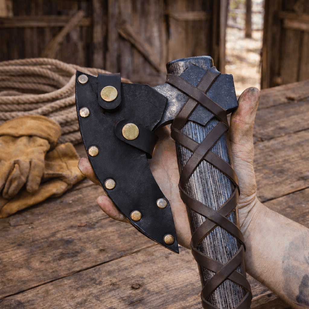 Viking Axe Ragnar Hand Forged Steel with Leather Sheath Gift