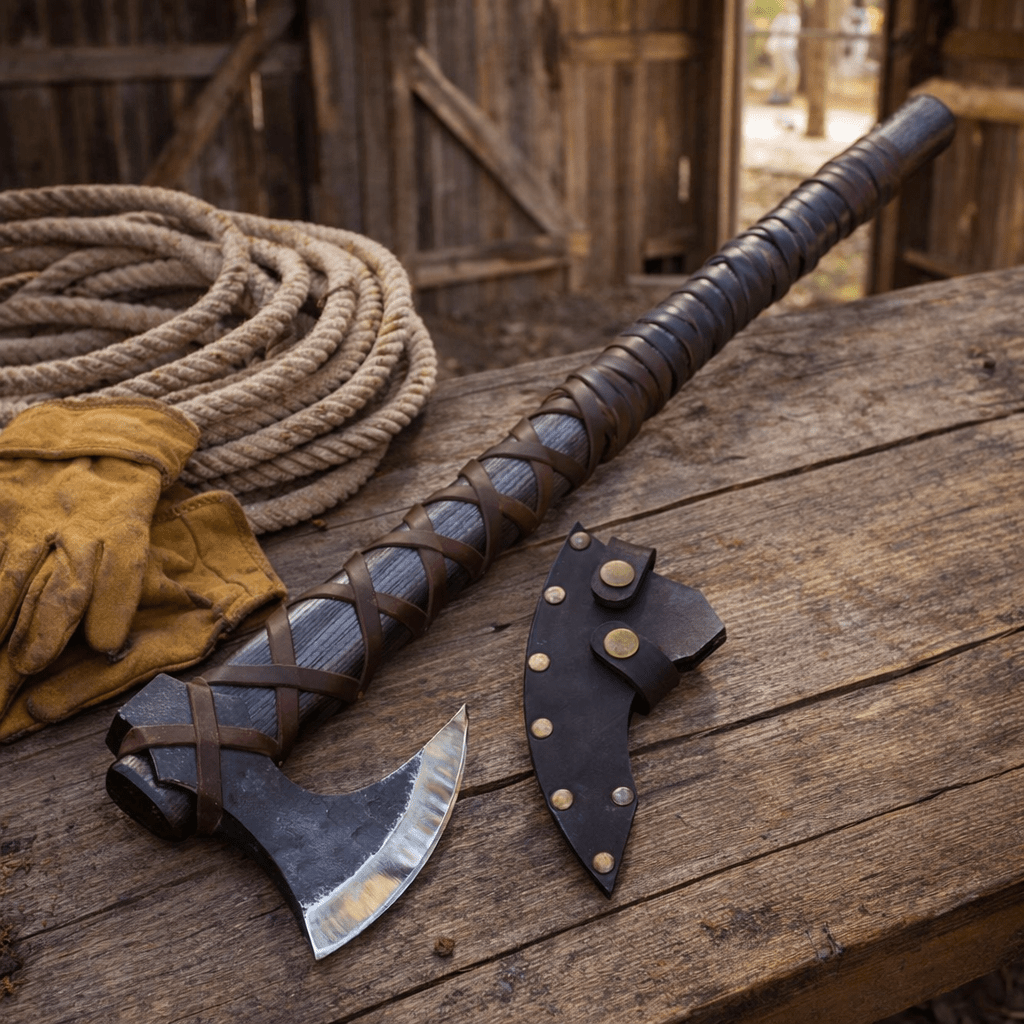 Viking Axe Ragnar Hand Forged Steel with Leather Sheath Gift