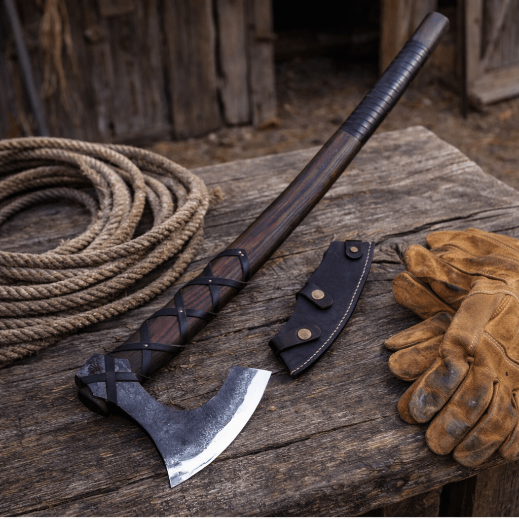 Viking Long Axe Handmade Carbon Steel Scandinavian Engraved