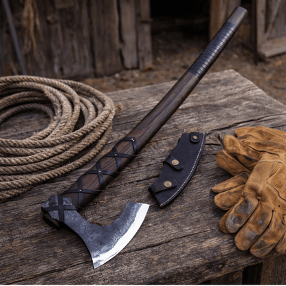Viking Long Axe Handmade Carbon Steel Scandinavian Engraved
