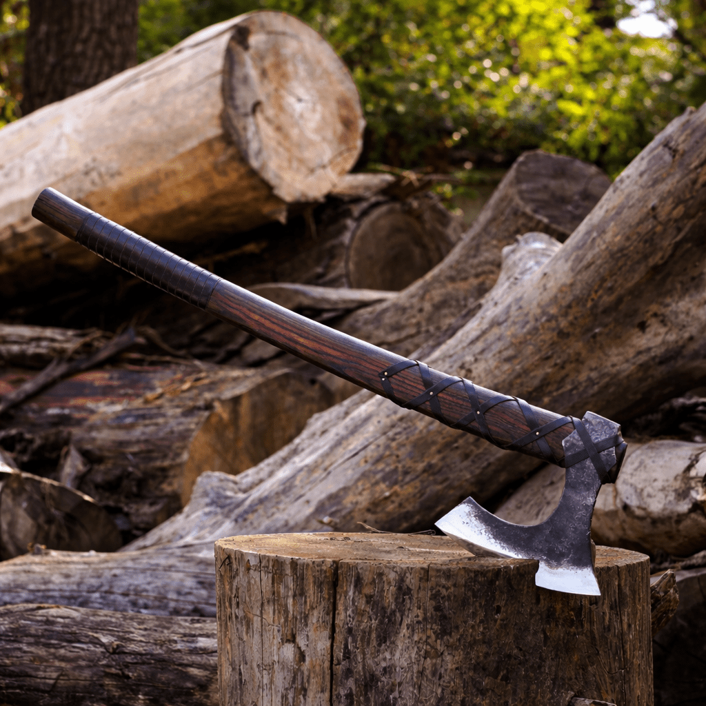 Viking Long Axe Handmade Carbon Steel Scandinavian Engraved