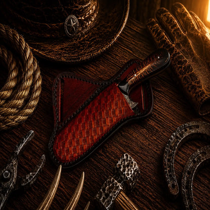 Outlaw Ranch Bull Cutter Knife – Damascus Steel Pinecone Handle