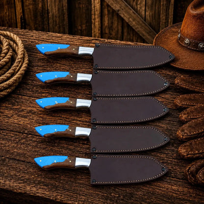 Western Chef Knife Set – D2 Steel Turquoise & Wood Handles