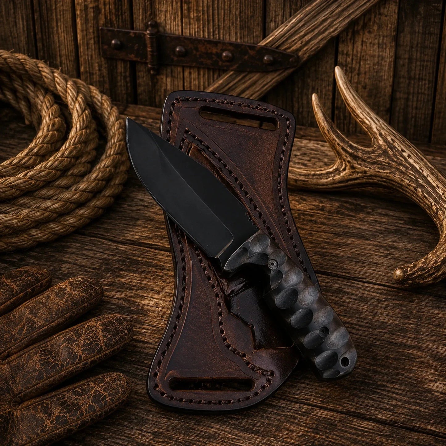 Western Ranch Hunting Knife – Micarta Handle & Cross Draw Sheath