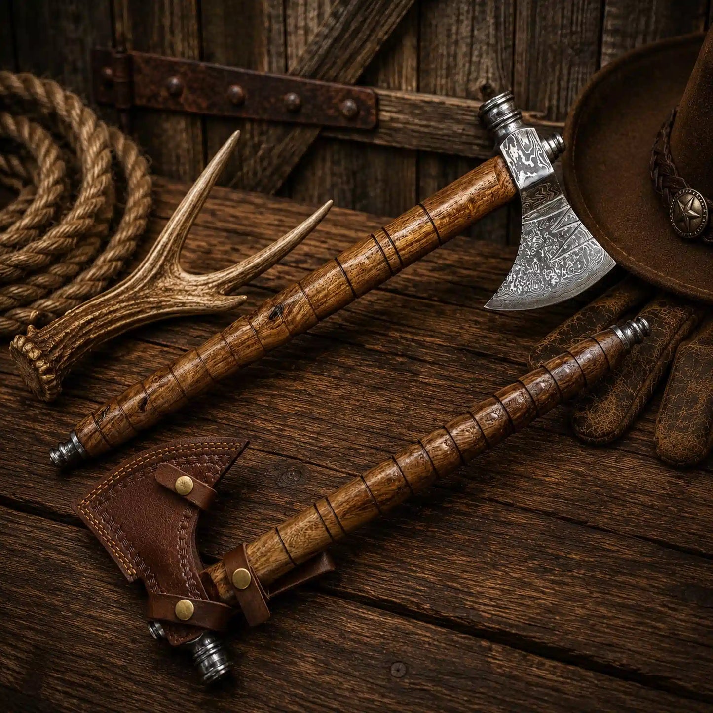 Western Style Smoking Pipe Tomahawk Axe – Handmade Damascus Steel with Rosewood Handle