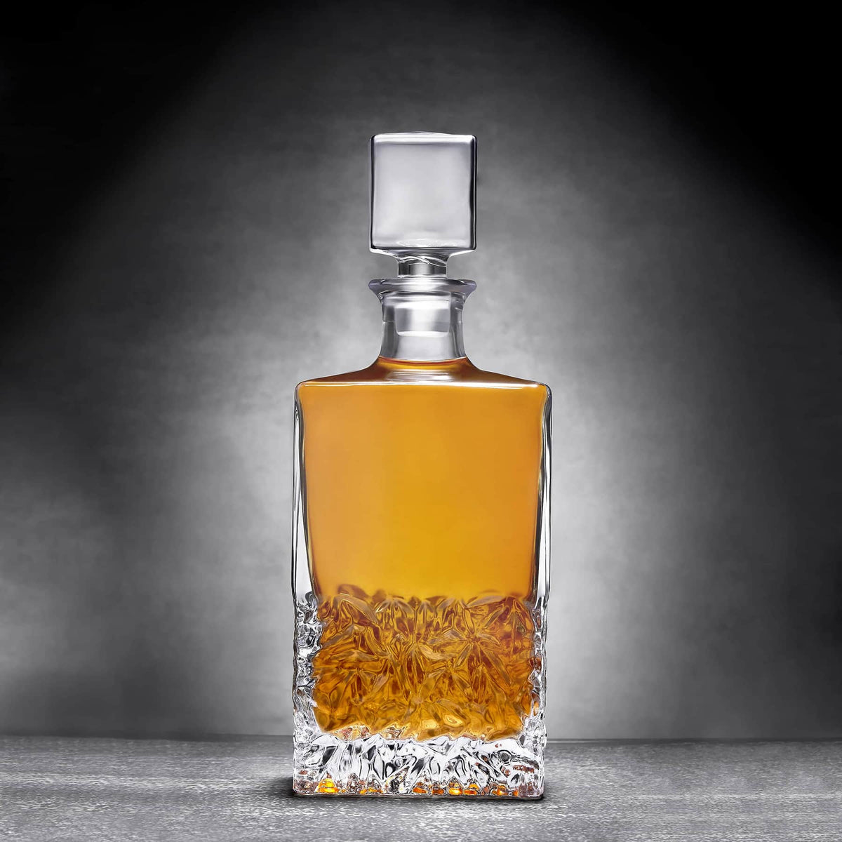 Tall rectangle glass whiskey decanter