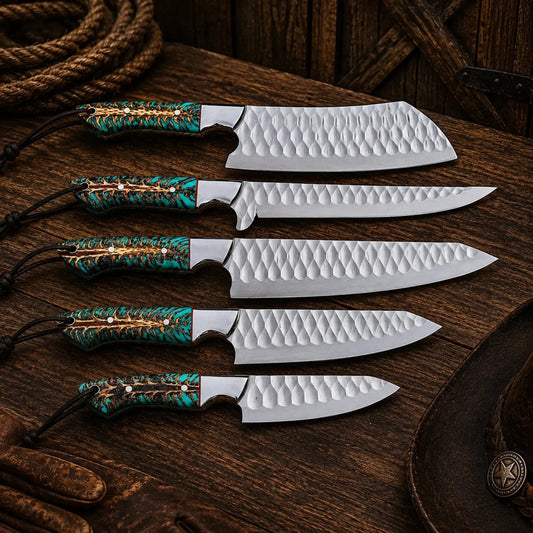 Wild Frontier Chef Knife Set – D2 Steel Pine Cone Resin Handles