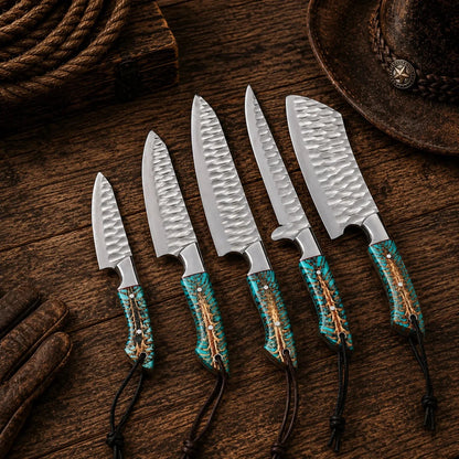 Wild Frontier Chef Knife Set – D2 Steel Pine Cone Resin Handles