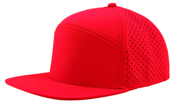 Custom Zapped Headwear Youth Osprey 7-Panel Perforated Snapback Hat in Cardinal, ready for personalized logo or design